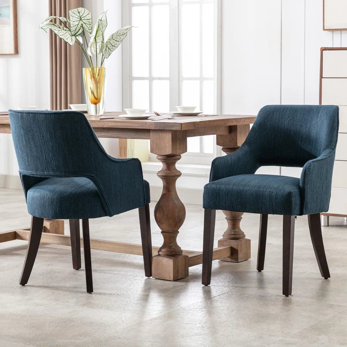 Milind Fabric Arm Chair In Denim Blue Colour (Set of 2)