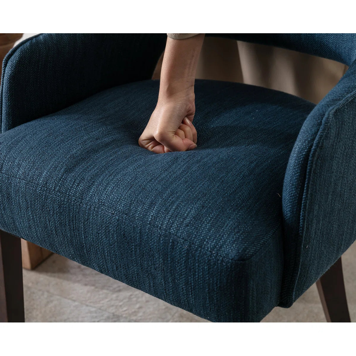 Milind Fabric Arm Chair In Denim Blue Colour (Set of 2)