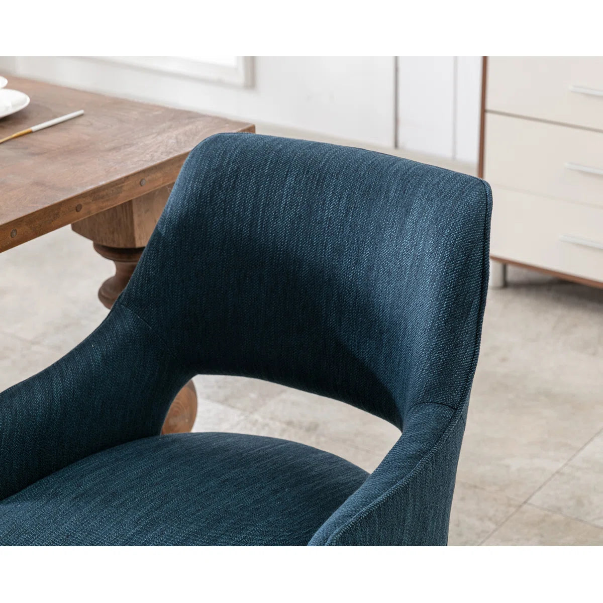 Milind Fabric Arm Chair In Denim Blue Colour (Set of 2)
