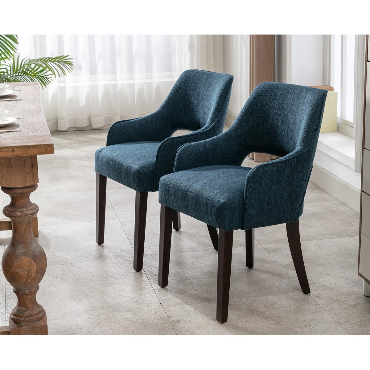 Milind Fabric Arm Chair In Denim Blue Colour (Set of 2)