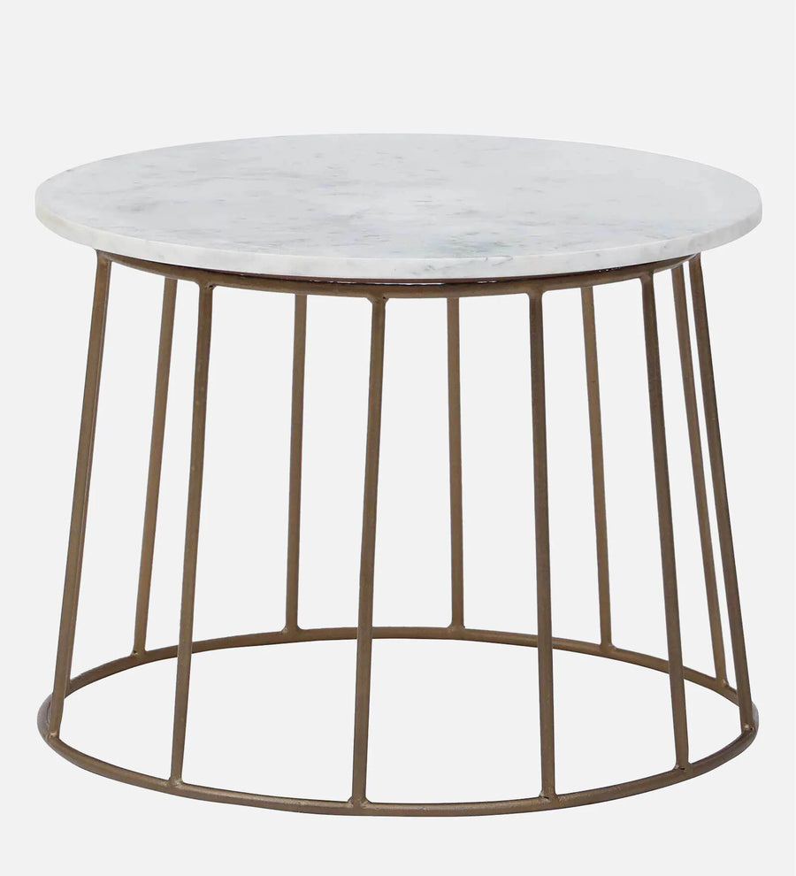 Herat Metal Round Coffee Table In Brass Finish With Marble Top - Febonic Living