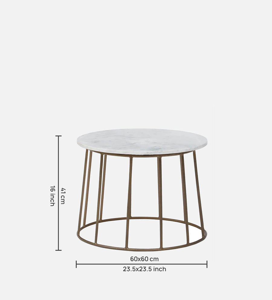 Herat Metal Round Coffee Table In Brass Finish With Marble Top - Febonic Living