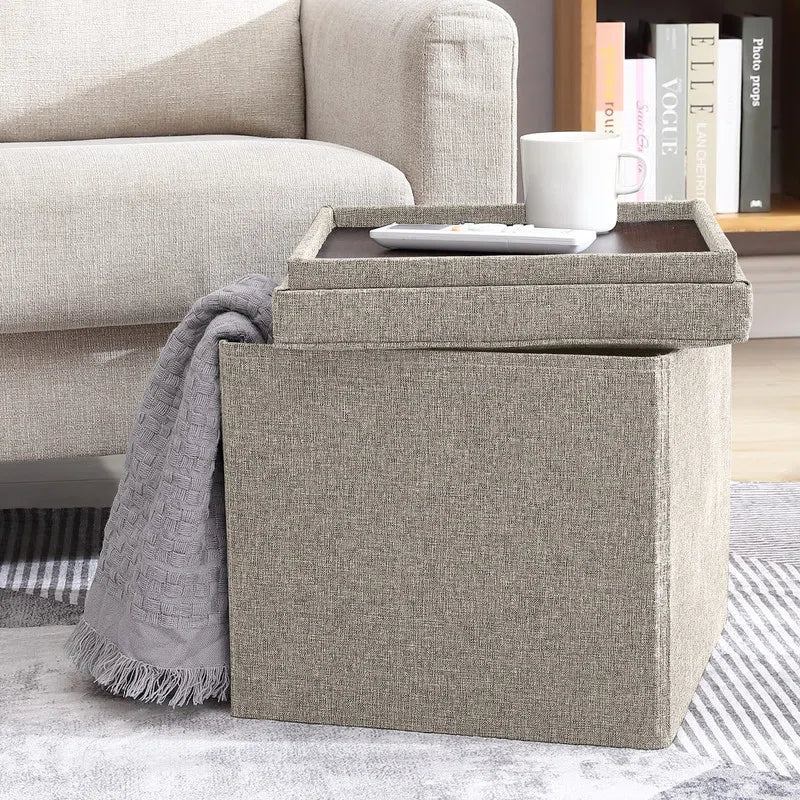 Hilsa Fabric Ottoman In Ash Grey Colour With Storage