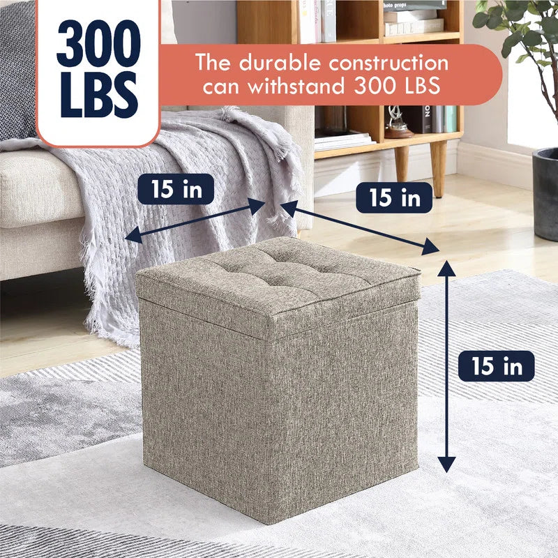 Hilsa Fabric Ottoman In Ash Grey Colour With Storage - Febonic Living