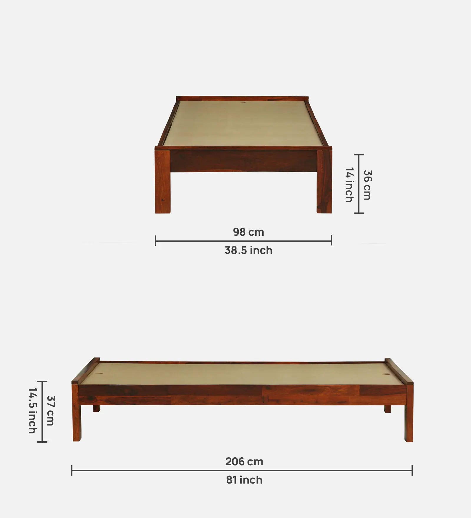 Horten Sheesham Wood Single Bed In Honey Oak Finish