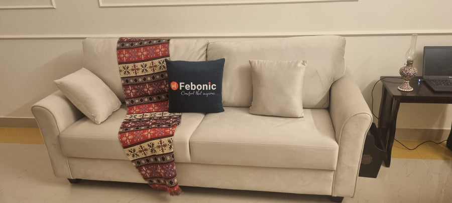 Daroo Velvet 3 Seater Sofa In Adam Black Colour - Febonic Living