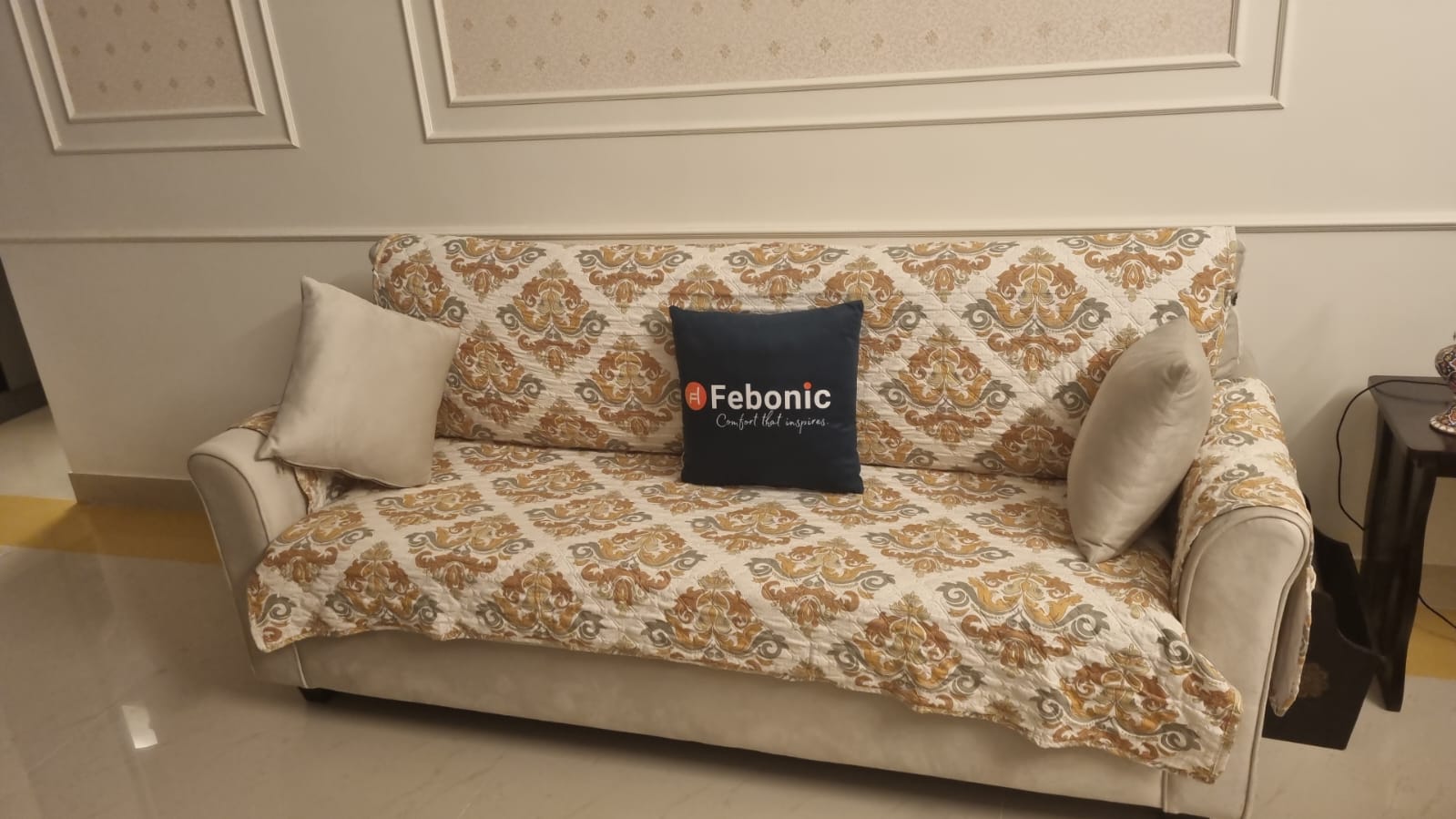 Daroo Velvet 3 Seater Sofa In Turmeric Yellow Colour - Febonic Living