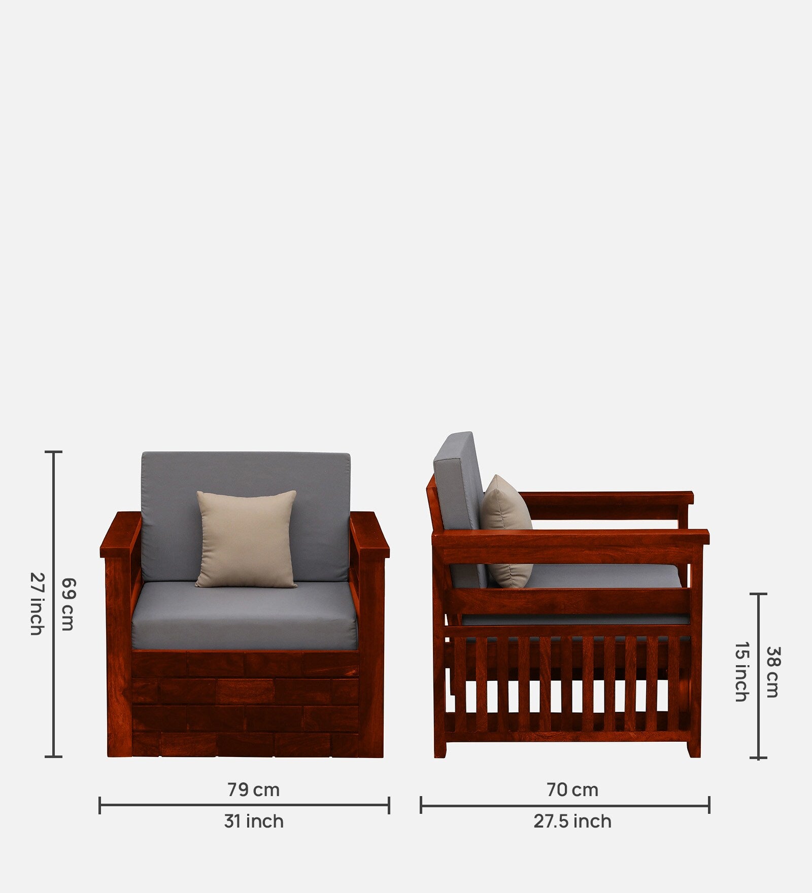 Imani Sheesham Wood 1 Seater Sofa In Honey Oak Finish - Febonic Living