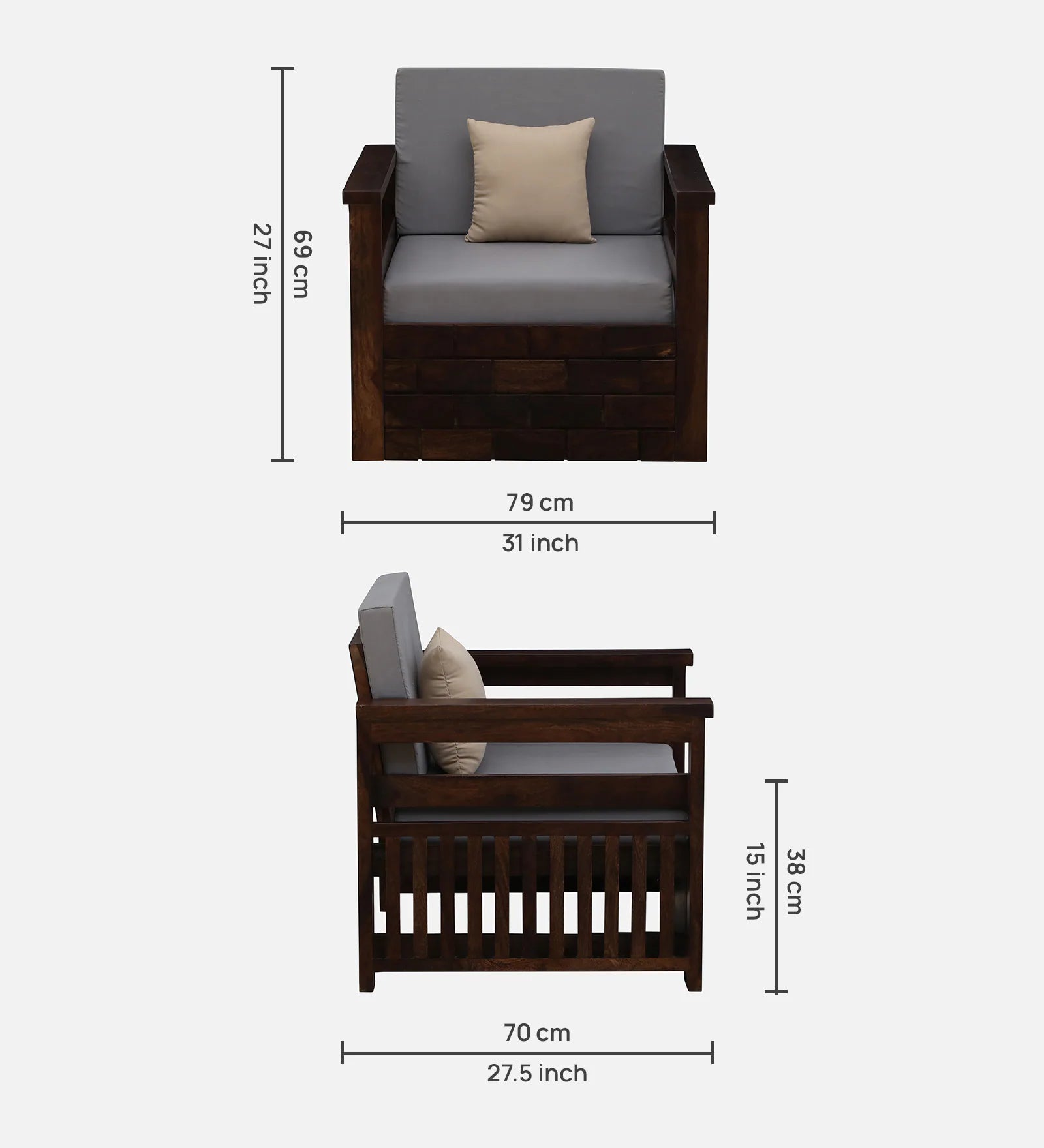 Imani Sheesham Wood 1 Seater Sofa In Provincial Teak Finish - Febonic Living