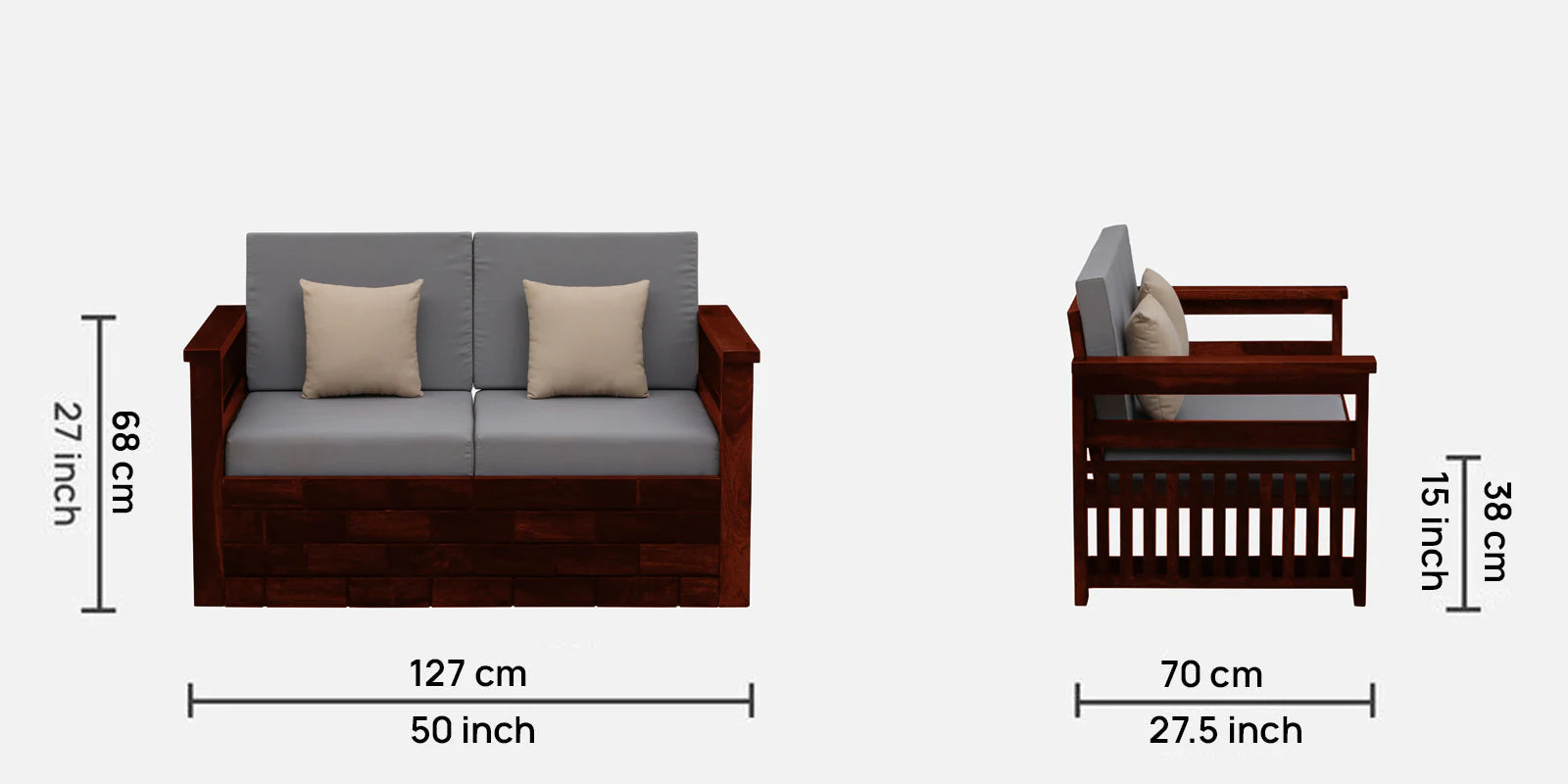 Imani Sheesham Wood 2 Seater Sofa In Honey Oak Finish - Febonic Living