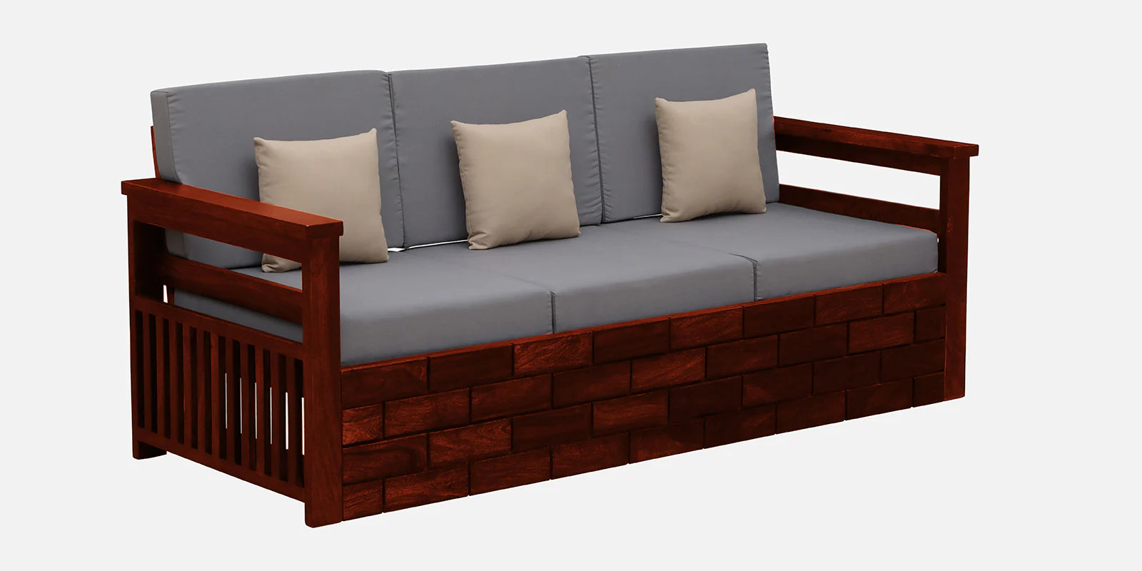 Imani Sheesham Wood 3 Seater Sofa In Honey Oak Finish - Febonic Living