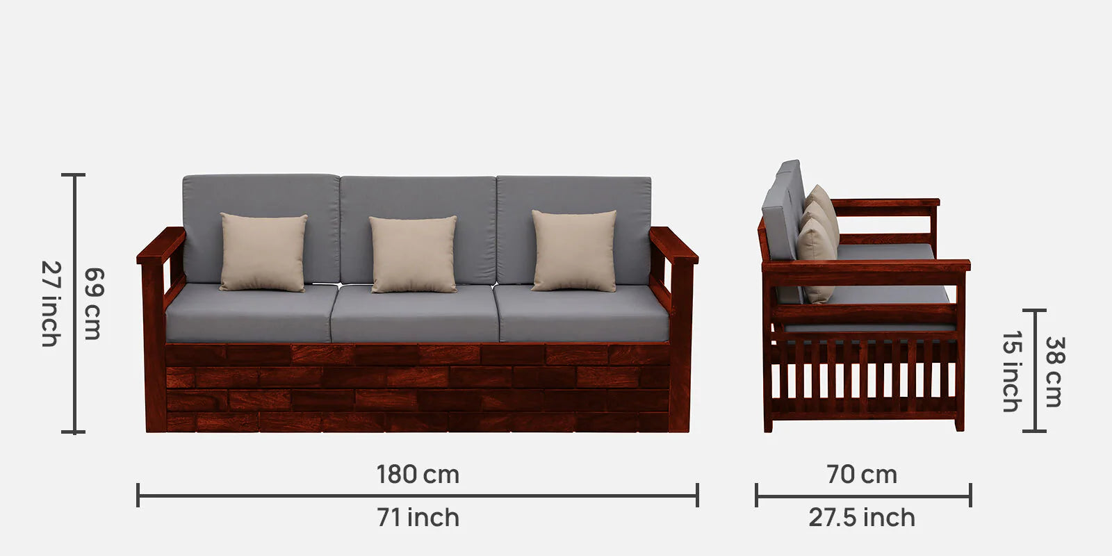 Imani Sheesham Wood 3 Seater Sofa In Honey Oak Finish - Febonic Living
