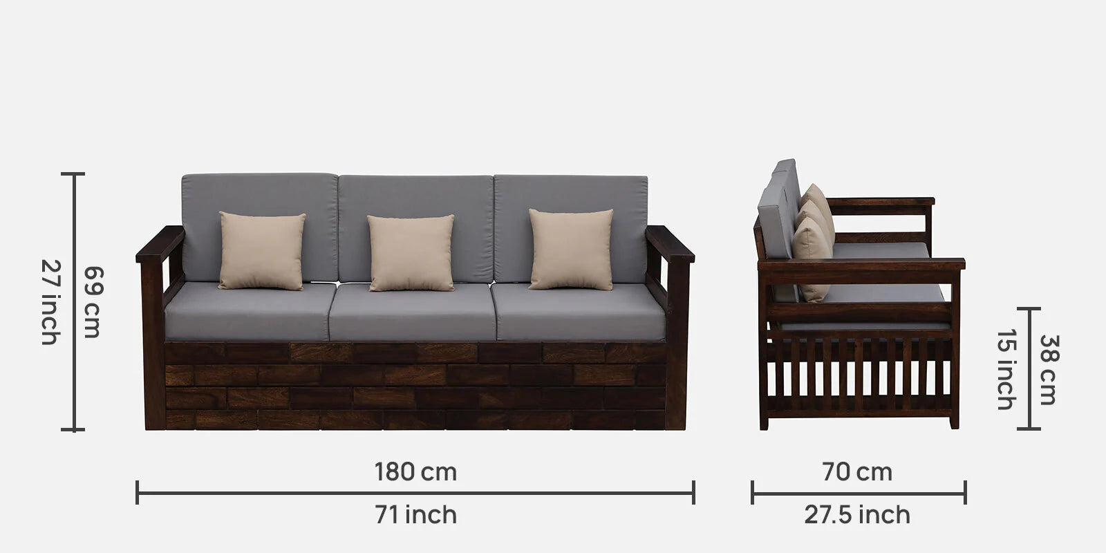 Imani Sheesham Wood 3 Seater Sofa In Provincial Teak Finish - Febonic Living