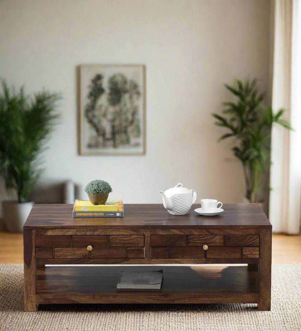 Indus Sheesham Wood Coffee Table In Provincial Teak Finish