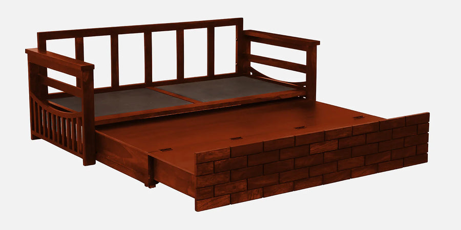 Imani Sheesham Wood Pull Out 3 Seater Sofa Cum Bed In Honey Oak Finish with Storage - Febonic Living