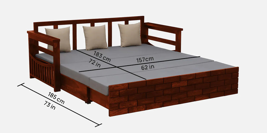 Imani Sheesham Wood Pull Out 3 Seater Sofa Cum Bed In Honey Oak Finish with Storage - Febonic Living