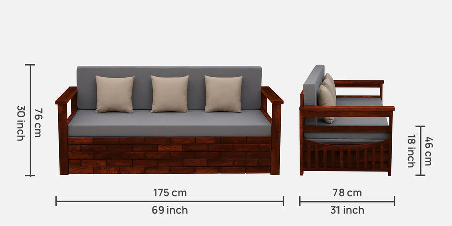Imani Sheesham Wood Pull Out 3 Seater Sofa Cum Bed In Honey Oak Finish with Storage - Febonic Living