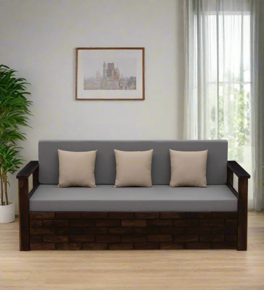 Imani Sheesham Wood Pull Out 3 Seater Sofa Cum Bed In Provincial Teak Finish with Storage by Febonic Living