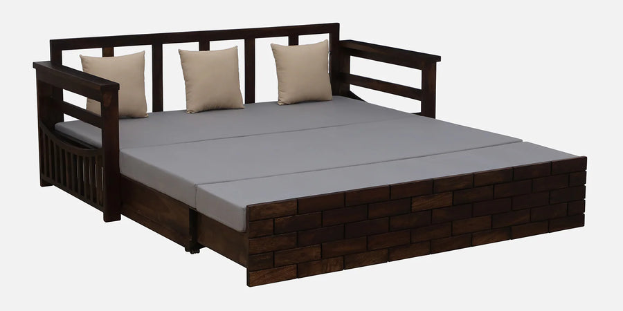Imani Sheesham Wood Pull Out 3 Seater Sofa Cum Bed In Provincial Teak Finish with Storage - Febonic Living
