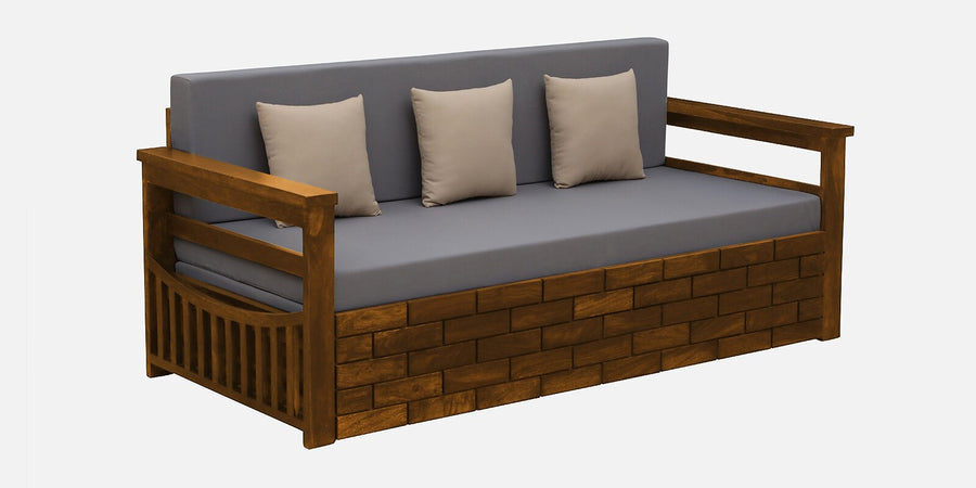 Imani Sheesham Wood Pull Out 3 Seater Sofa Cum Bed In Rustic Teak Finish with Storage - Febonic Living