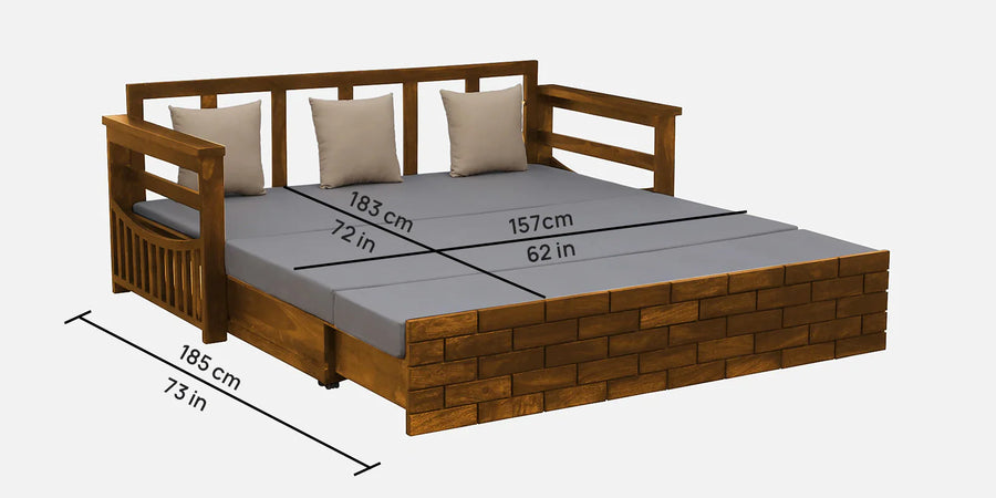 Imani Sheesham Wood Pull Out 3 Seater Sofa Cum Bed In Rustic Teak Finish with Storage - Febonic Living