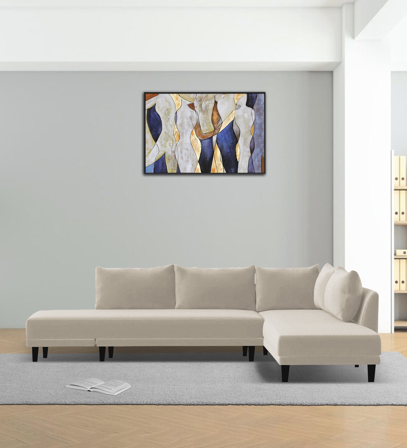 Ira LHS 6 Seater Convertible Sofa Cum Bed Fabric Sofa - Ivory Cream lifestyle image Febonic Living