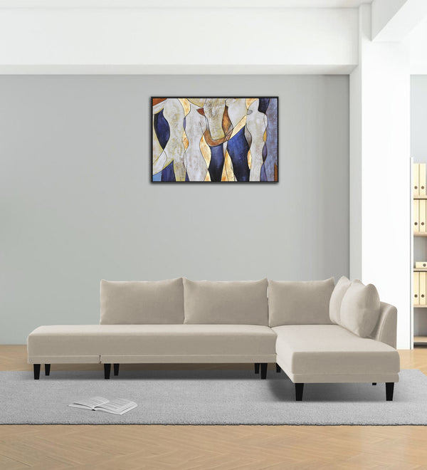 Ira LHS 6 Seater Convertible Sofa Cum Bed Fabric Sofa - Ivory Cream