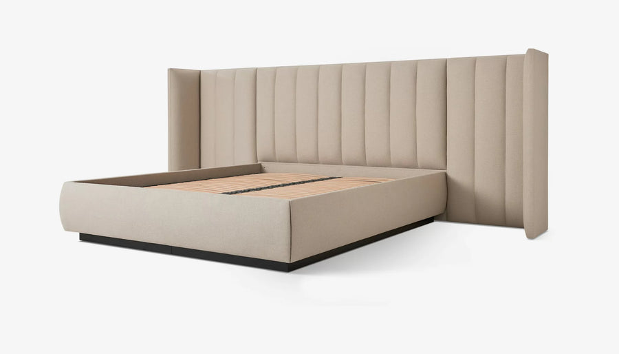Ishan Fabric Upholstered King Size Bed In Pearl White Colour - Febonic Living