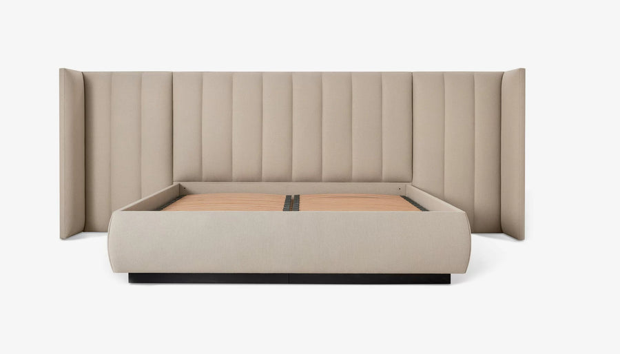 Ishan Fabric Upholstered King Size Bed In Pearl White Colour - Febonic Living