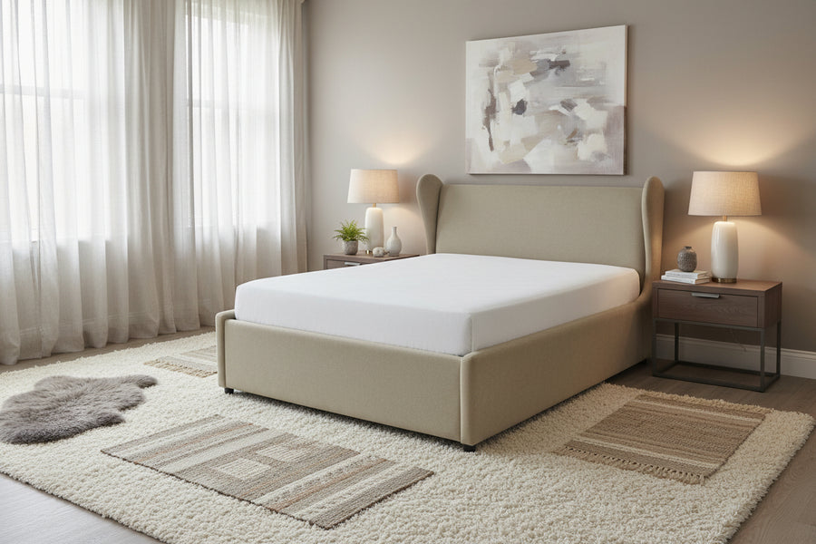 Ivana  Upholstered Velvet Queen Size Bed - Camel Beige by Febonic Living