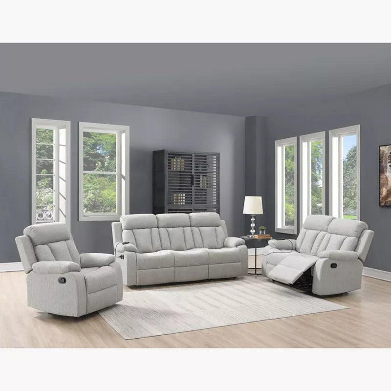 Jade 1 Seater Motorized Fabric Recliner - Lit Grey - Full Set Living View by Febonic Living