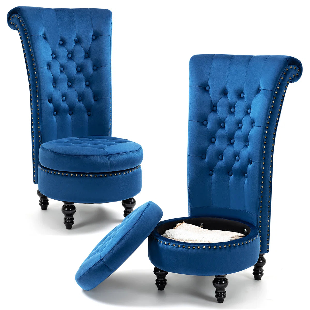 Modra Velvet Accent Chair in Imperial Blue (Set of 2)