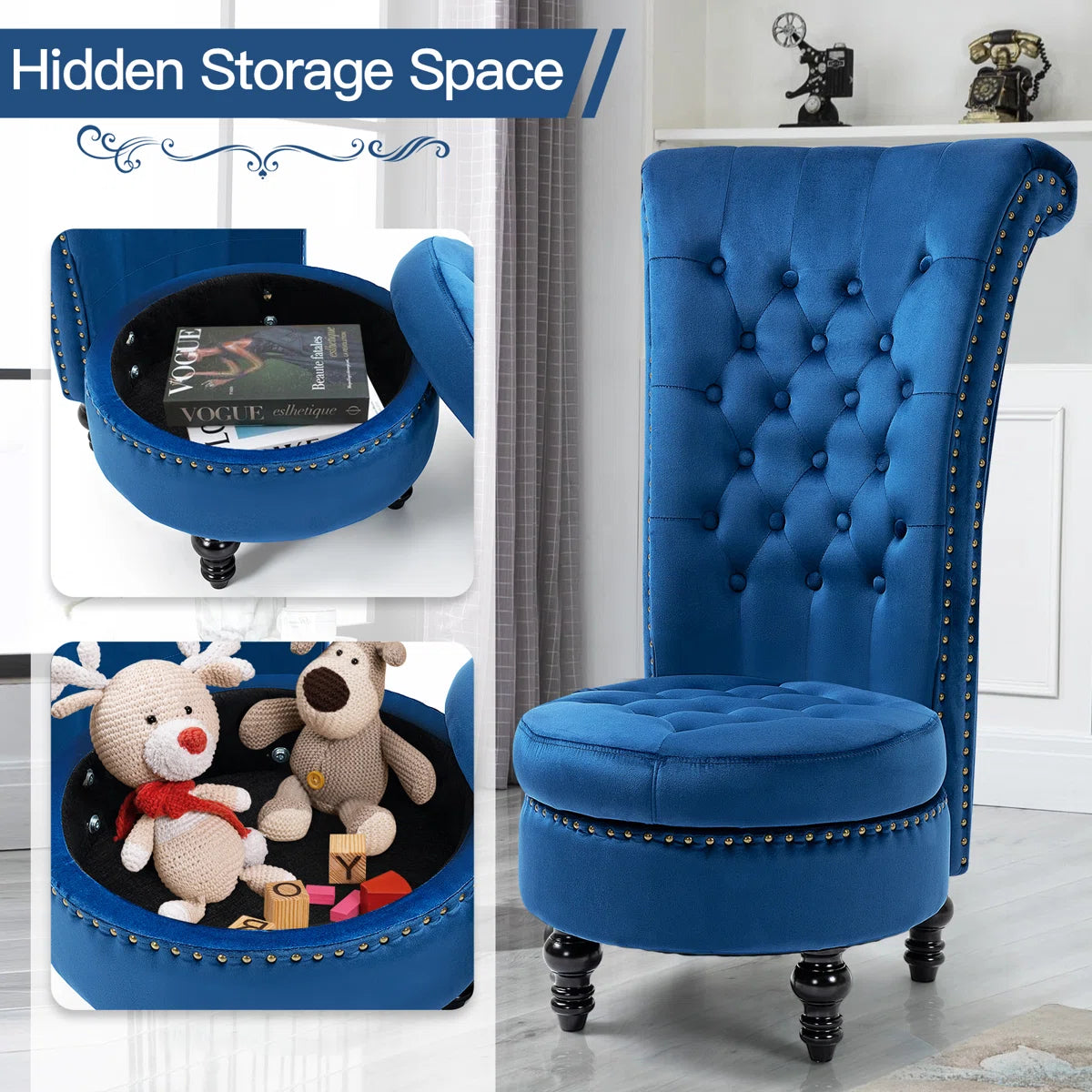 Modra Velvet Accent Chair in Imperial Blue (Set of 2)