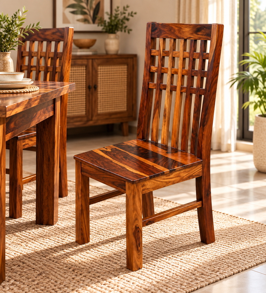 Jali Sheesham Wood Dining Chairs In Provincial Teak Finish (Set Of 2)