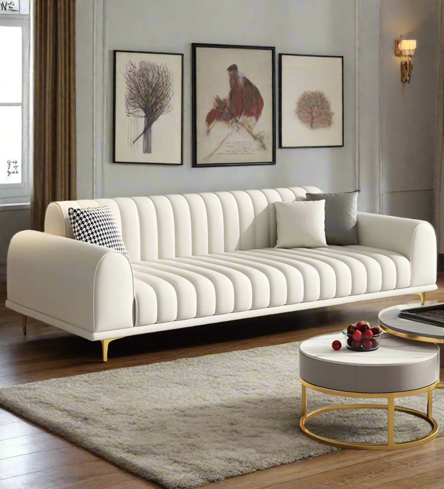Jenni Waterproof 3 Seater Velvet Sofa - Cashew Cream by Febonic Living