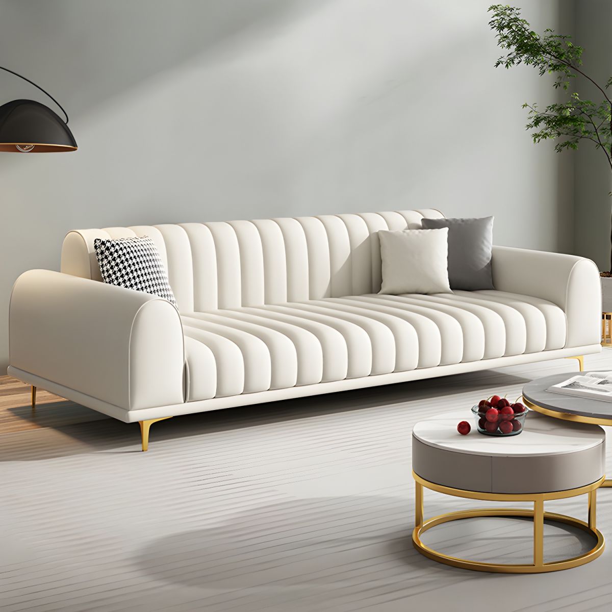 Jenni Waterproof Velvet 3 Seater Sofa In Cashew Cream Colour
