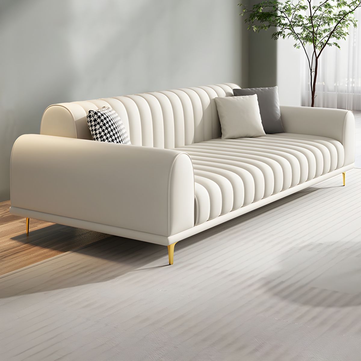 Jenni Waterproof Velvet 3 Seater Sofa In Cashew Cream Colour