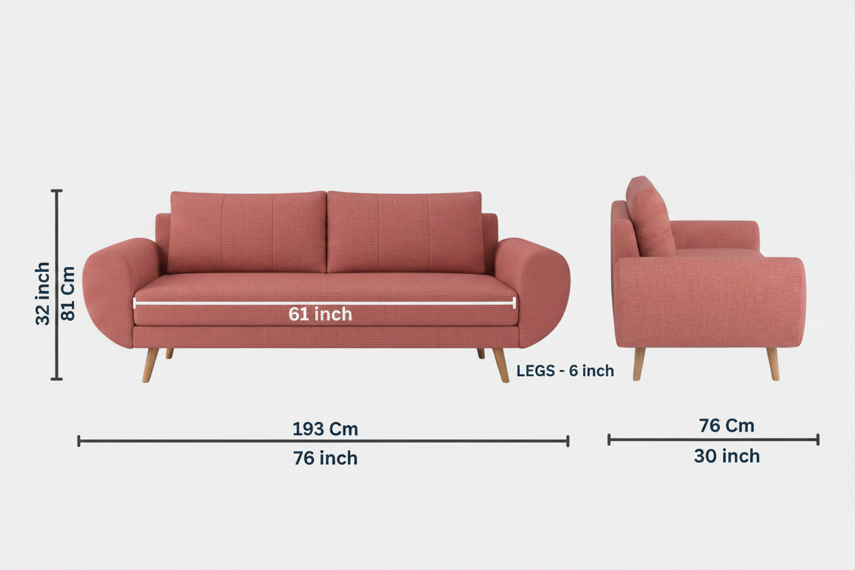 Jesda 3 Seater Fabric Sofa - Salmon Pink