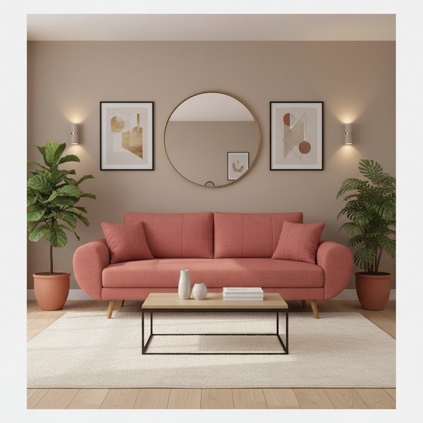 Jesda 3 Seater Fabric Sofa - Salmon Pink