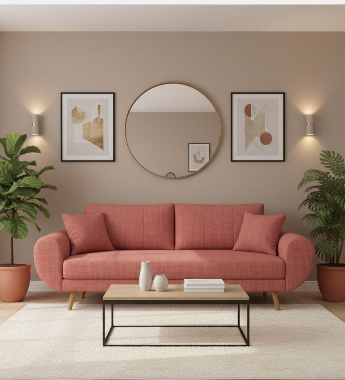 Jesda 3 Seater Fabric Sofa - Salmon Pink