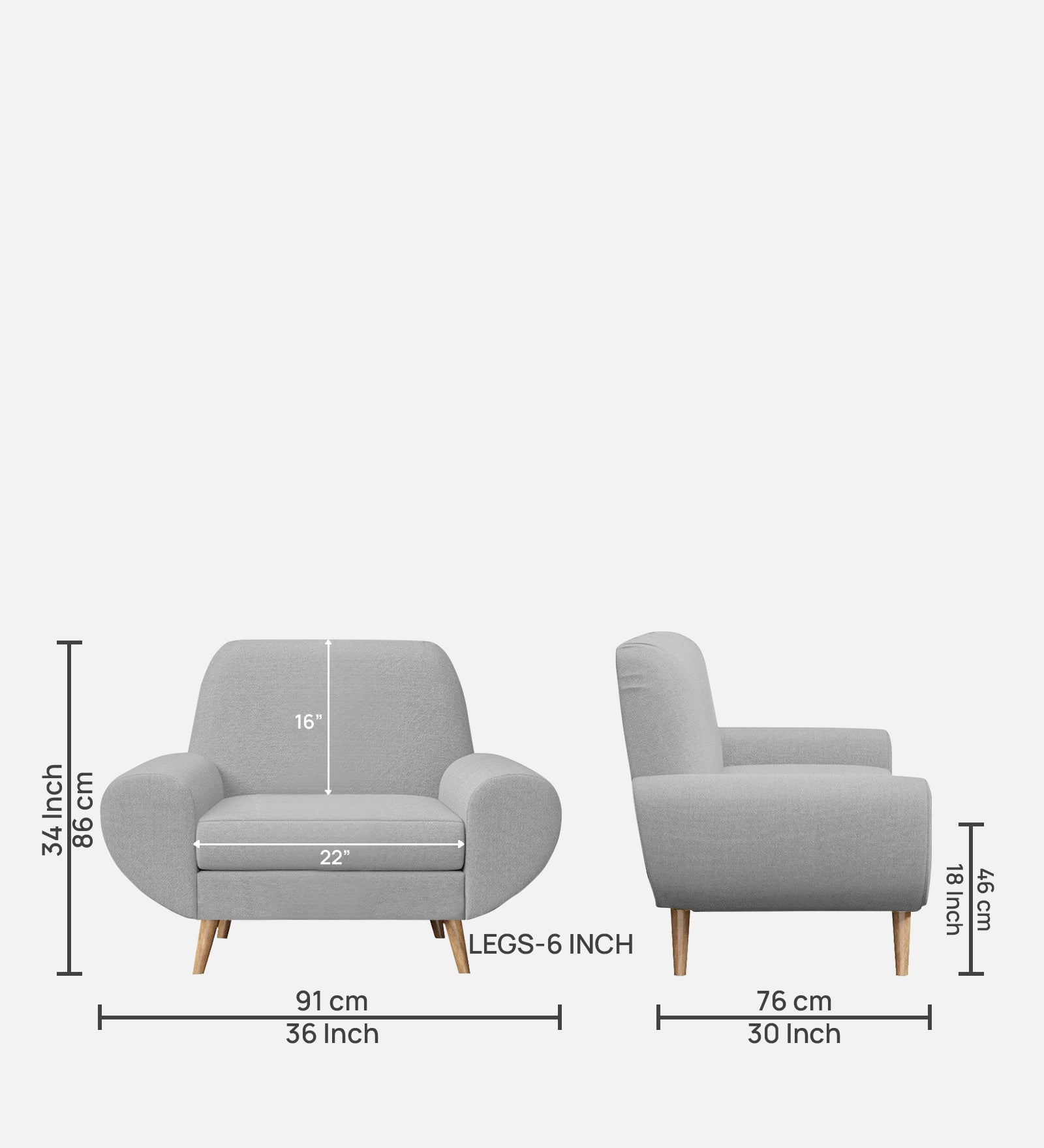 Jessy Fabric 1 Seater Sofa In Lit Grey Colour
