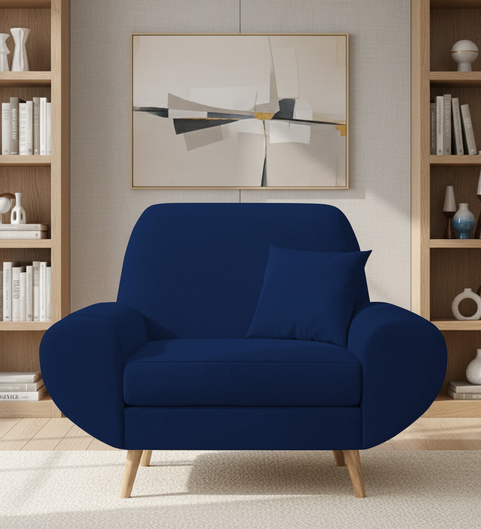 Jessy Fabric 1 Seater Sofa In Royal Blue Colour