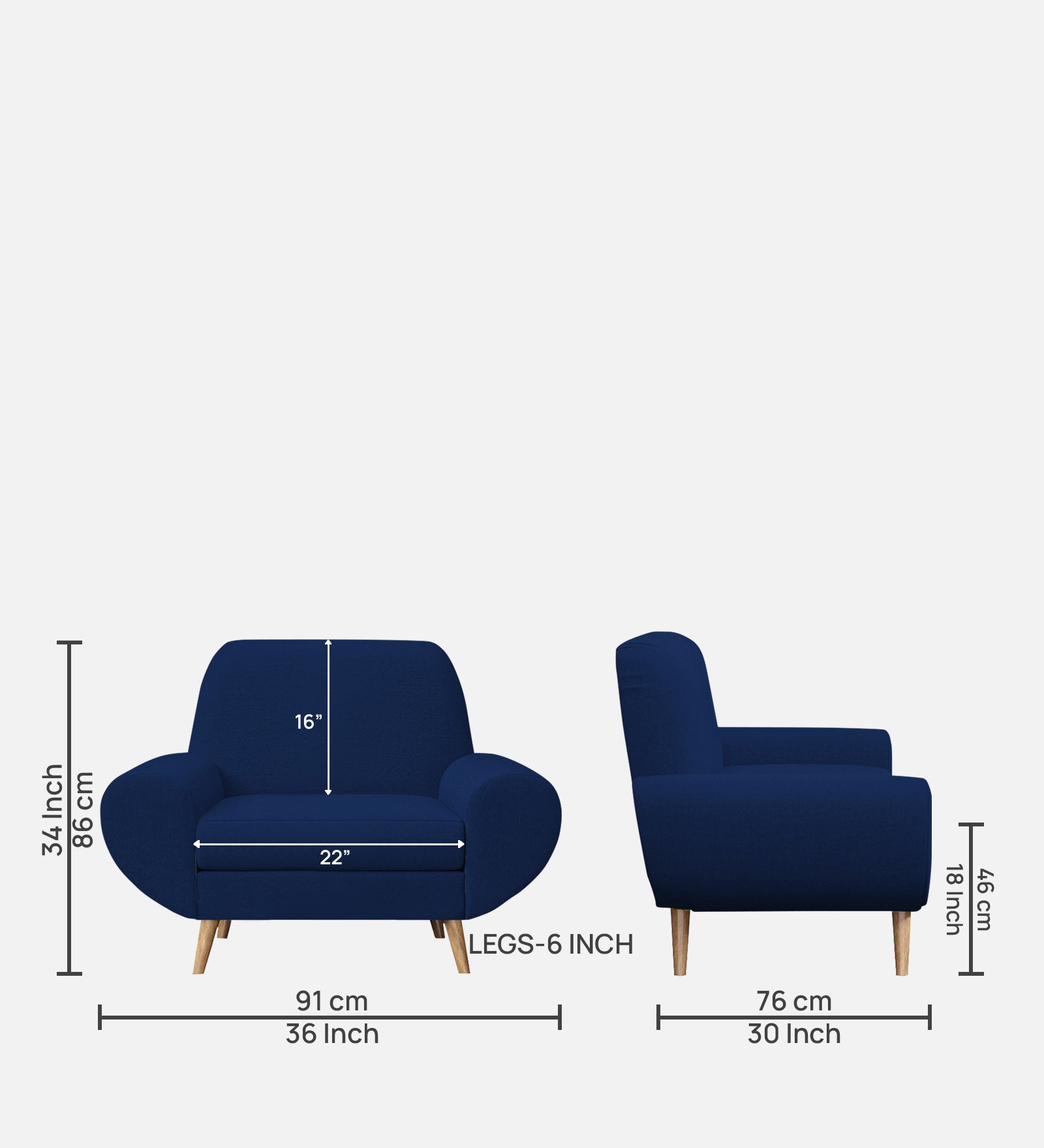 Jessy Fabric 1 Seater Sofa In Royal Blue Colour