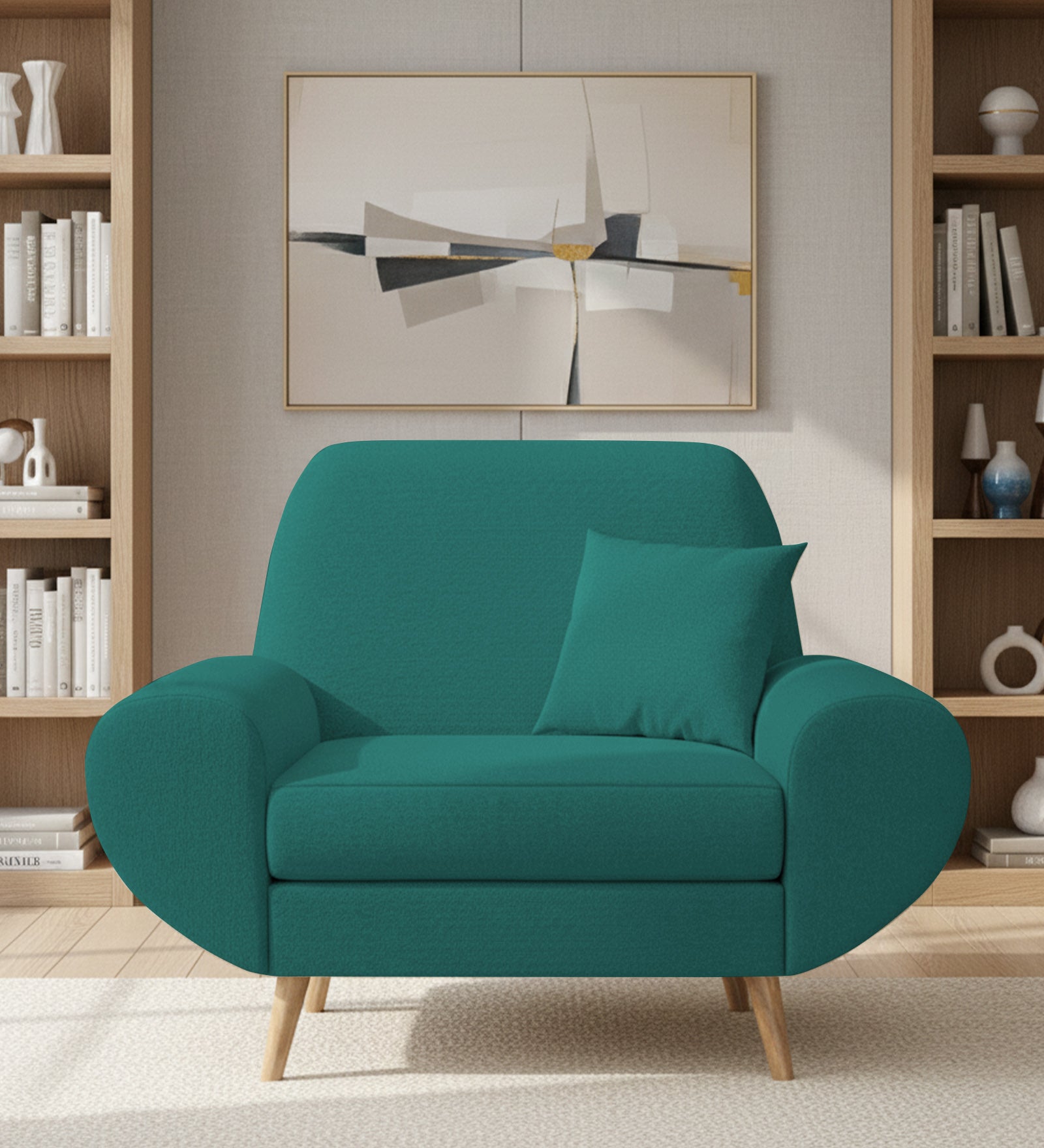 Jessy Fabric 1 Seater Sofa In Sea Green Colour