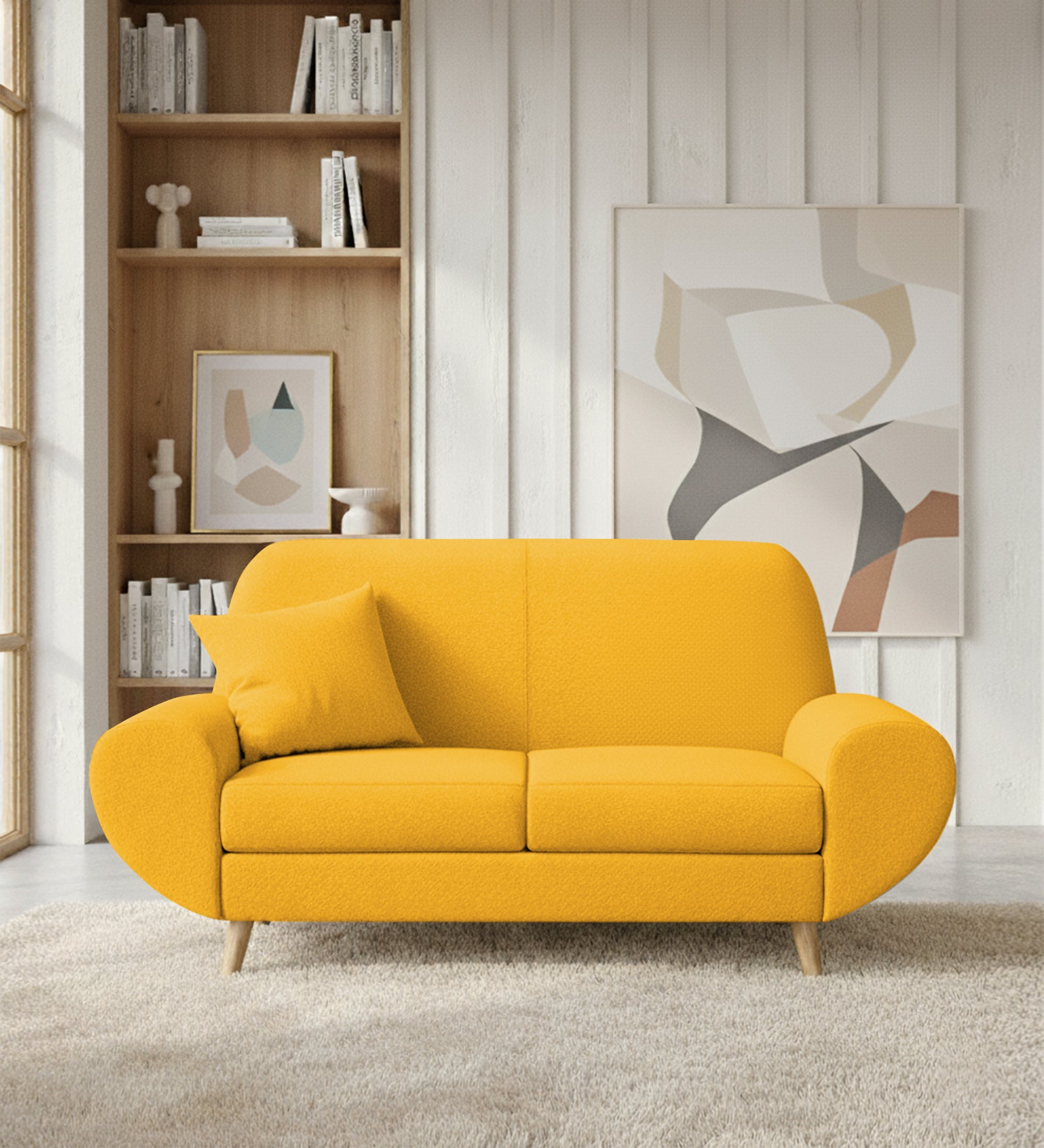 Jessy Fabric 2 Seater Sofa In Bold Yellow Colour