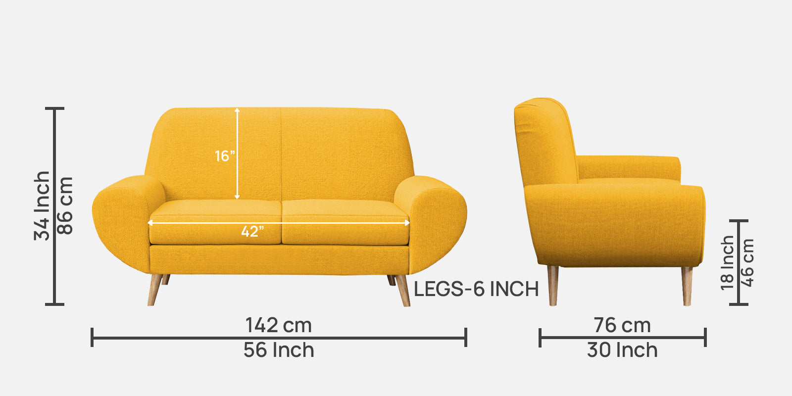 Jessy Fabric 2 Seater Sofa In Bold Yellow Colour