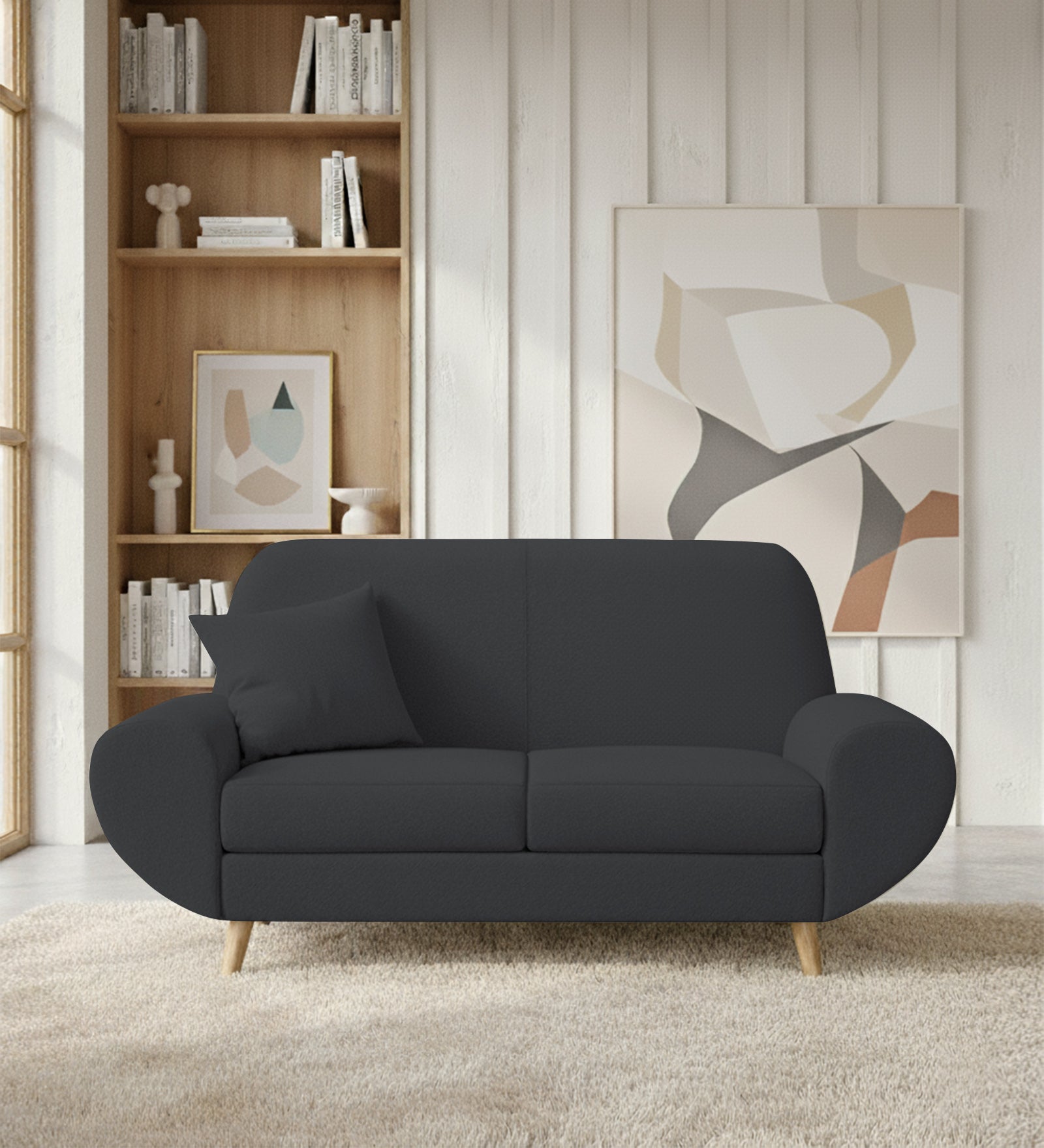 Jessy Fabric 2 Seater Sofa In Charcoal Grey Colour