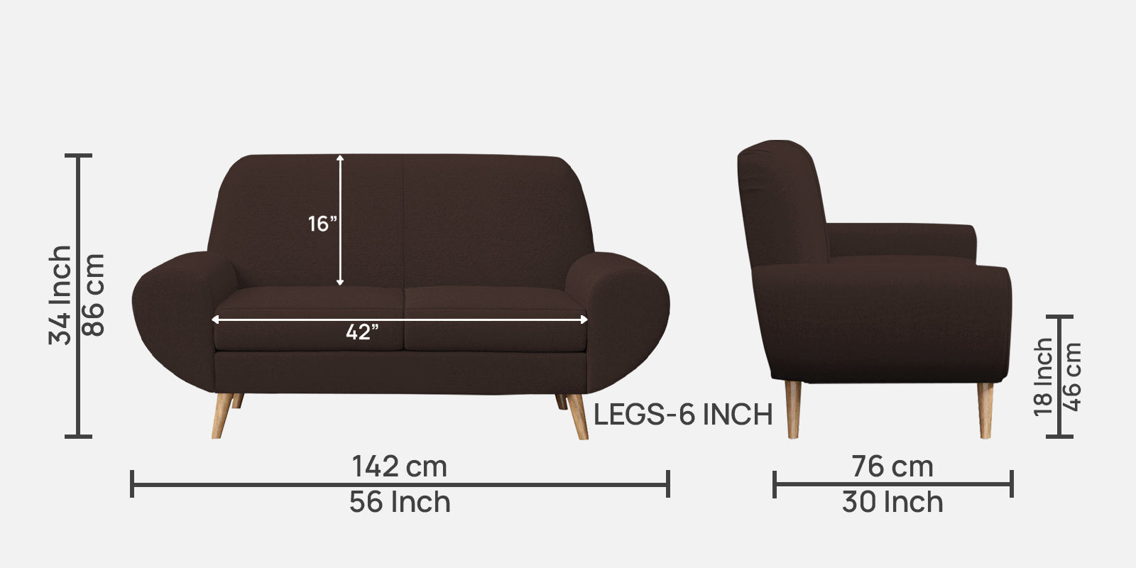 Jessy Fabric 2 Seater Sofa In Coffee Brown Colour