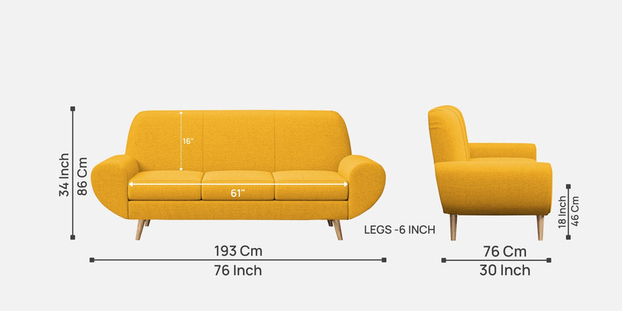 Jessy Fabric 3 Seater Sofa In Bold Yellow Colour - Febonic Living