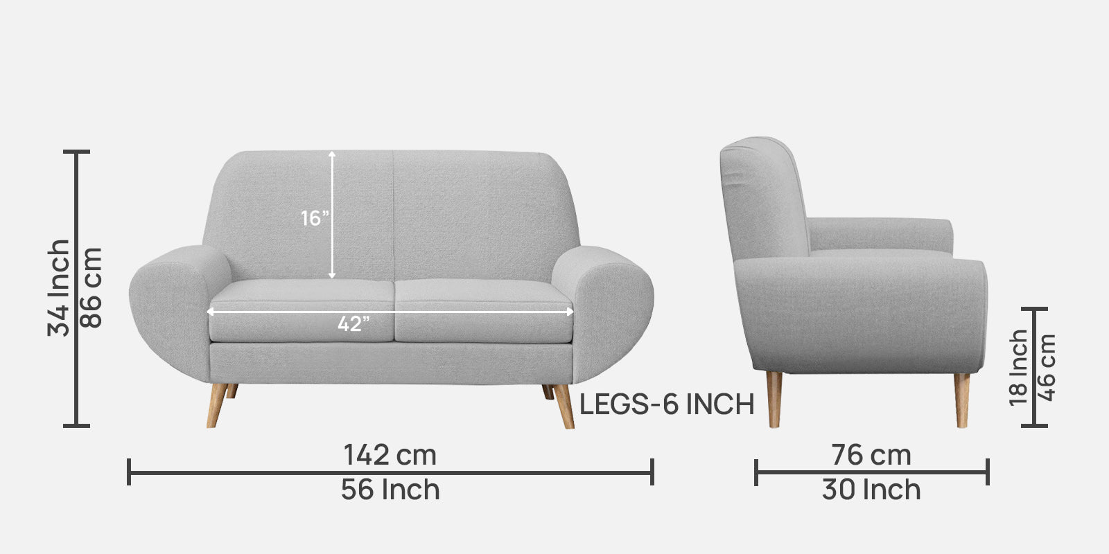 Jessy 2 Seater Fabric Sofa - Lit Grey dimension - Febonic Living